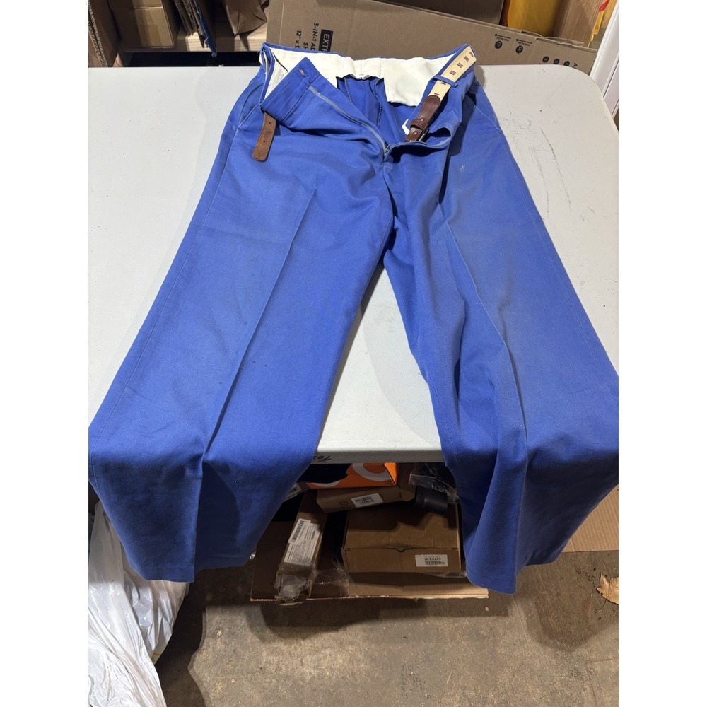 VTG Men's Haggar Blue Straight Leg 4 Pocket Belted Pants Size 34 X‎ 32